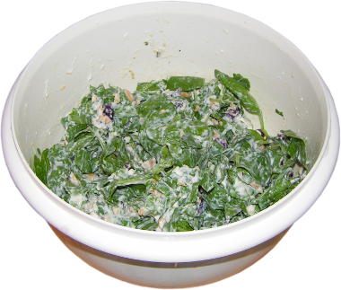 farsz do piersi kurczaka, farsz ze szpinaku sera ricotta orzech�w nerkowca i �urawiny, plastikowa miska tupperware