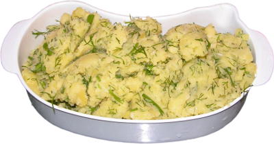 ziemniaki ugotowana na parze z czosnkiem masem i koperkiem
