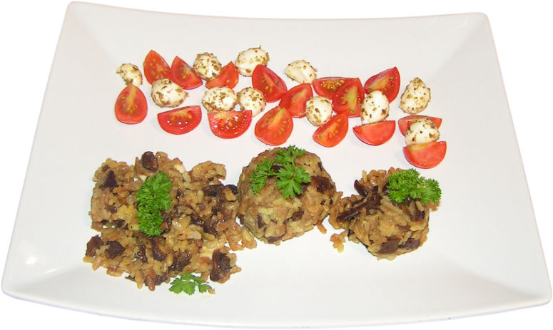 grzybowe kuleczki risotto z mozzarell� i pomidorkami koktailowyi